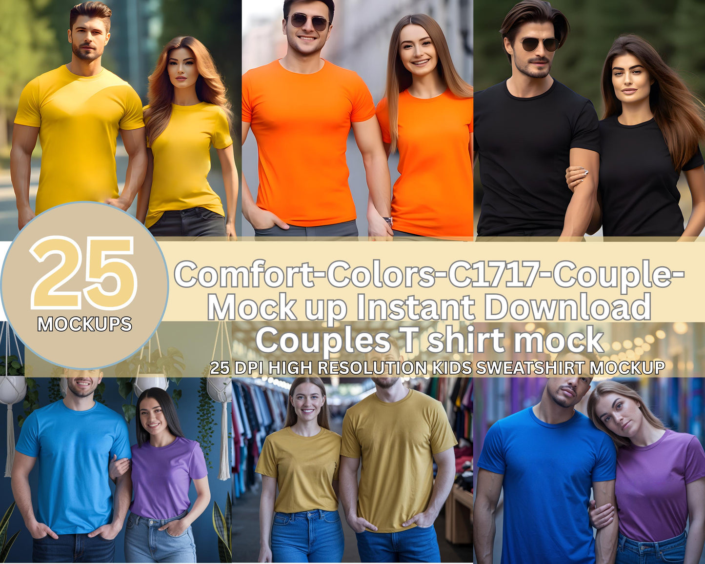 Comfort Colors C1717 Couple T-Shirt Mockup (Instant Download)