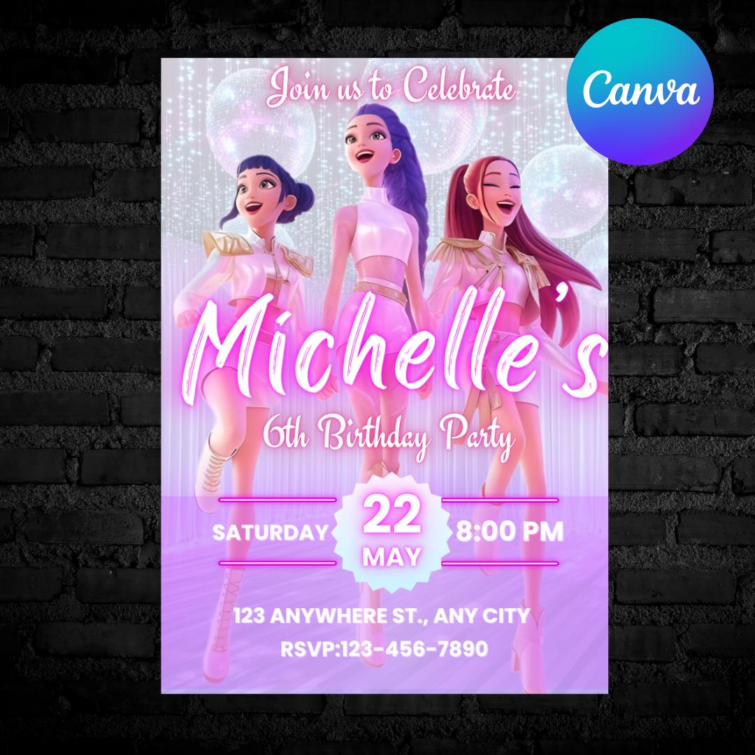 Kids Kpop Birthday Invitation: Anime Monsters, Editable Canva Template (Digital Download)