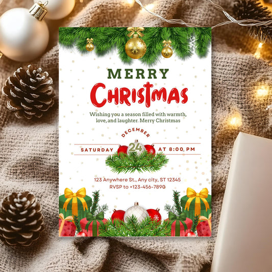 Invito alla festa di Natale: modello Canva modificabile (download digitale)