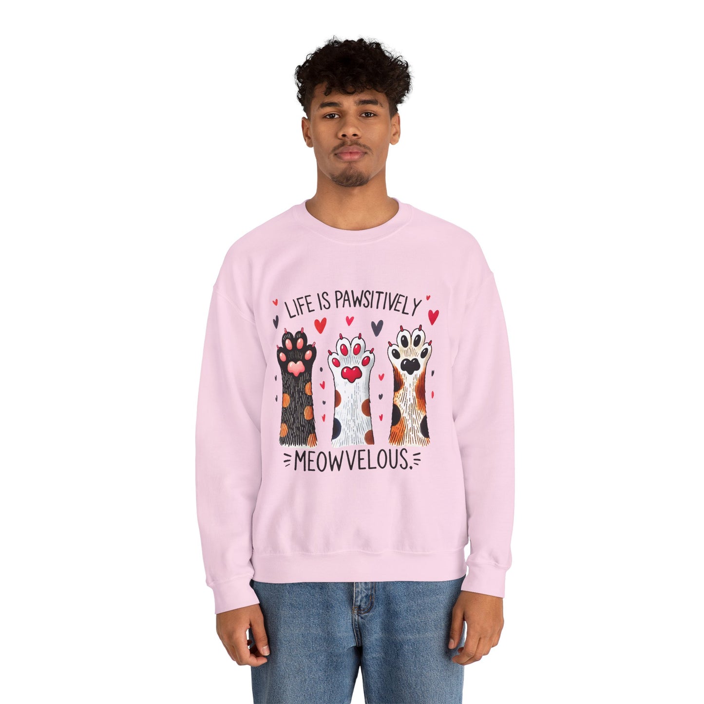 Cat Paw Sweatshirt – "Life Is Pawsitively Meowvelous" Cute Cat Lover Crewneck