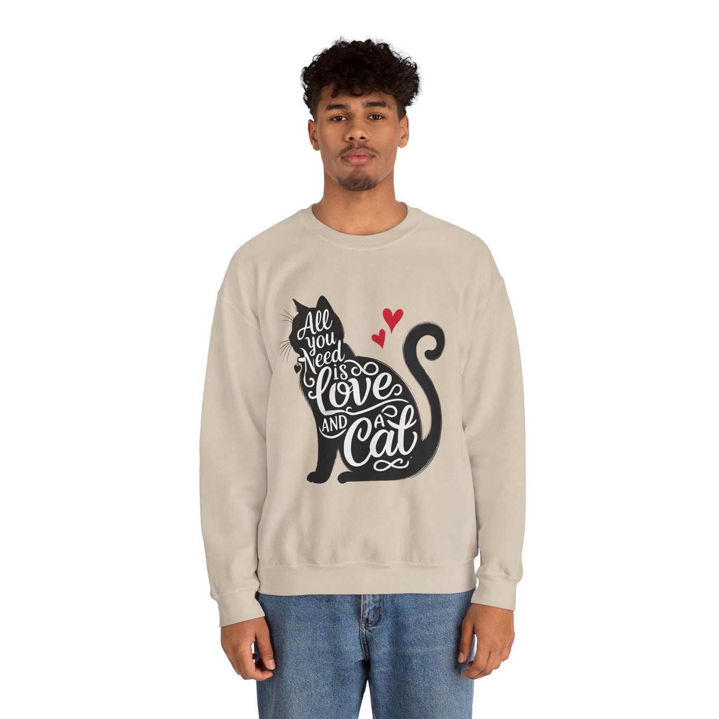 All You Need Is Love and a Cat sweatshirt - Cat Lover Crewneck Sweatshirt