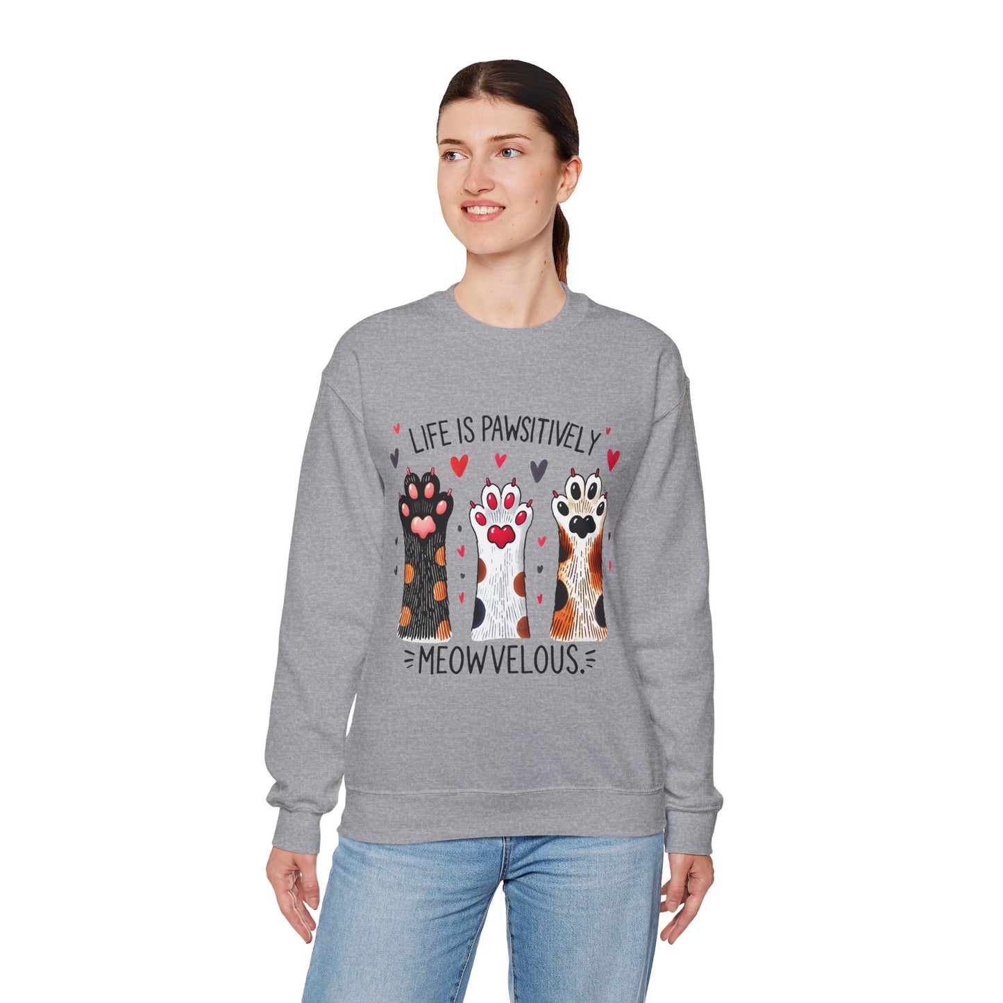 Cat Paw Sweatshirt – "Life Is Pawsitively Meowvelous" Cute Cat Lover Crewneck