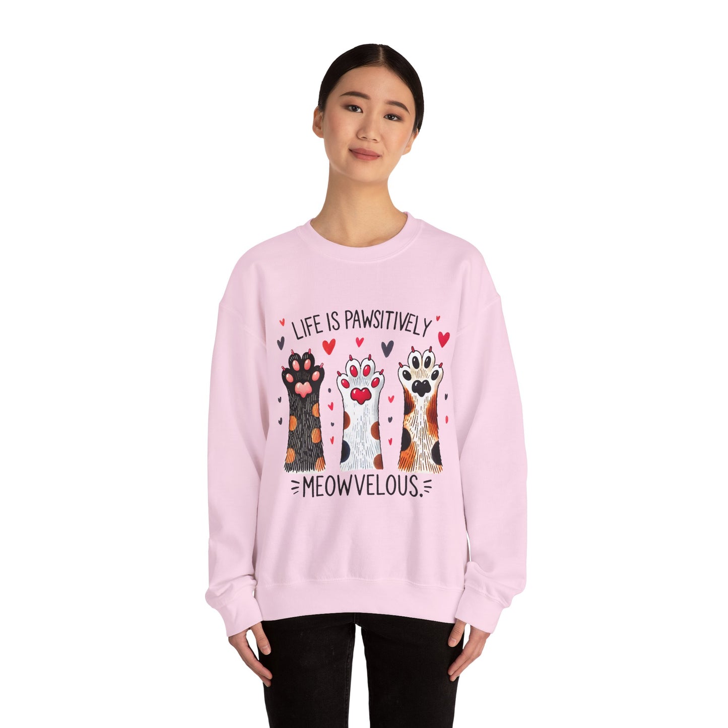 Cat Paw Sweatshirt – "Life Is Pawsitively Meowvelous" Cute Cat Lover Crewneck