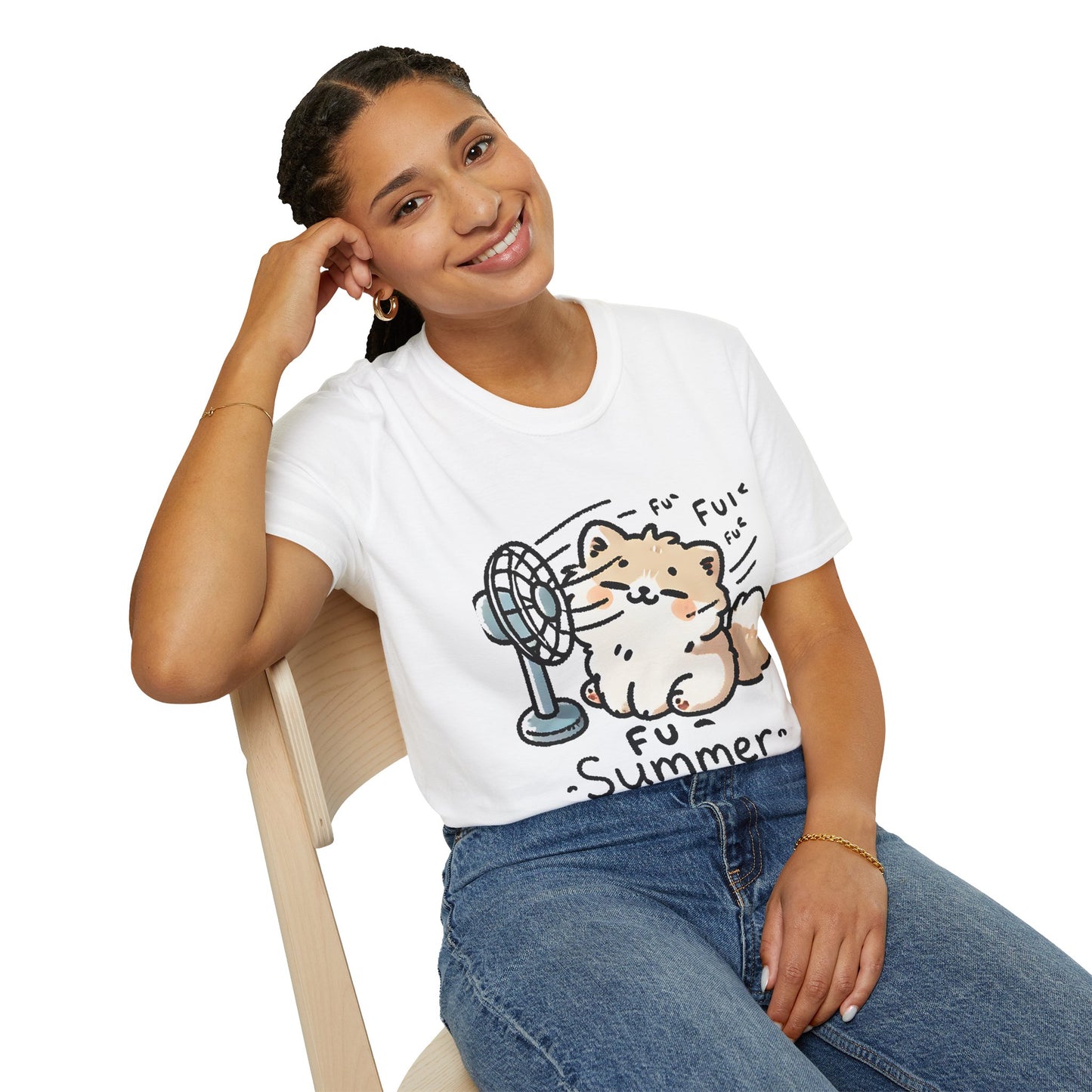 Funny Summer Shirt - Cute Fluffy Dog Cooling Off Tee (Fu Summer)