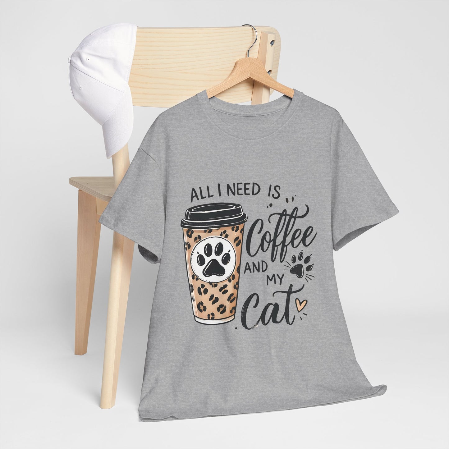 Coffee and My Cat T-Shirt — Leopard Coffee Cup Cat Paw Tee
