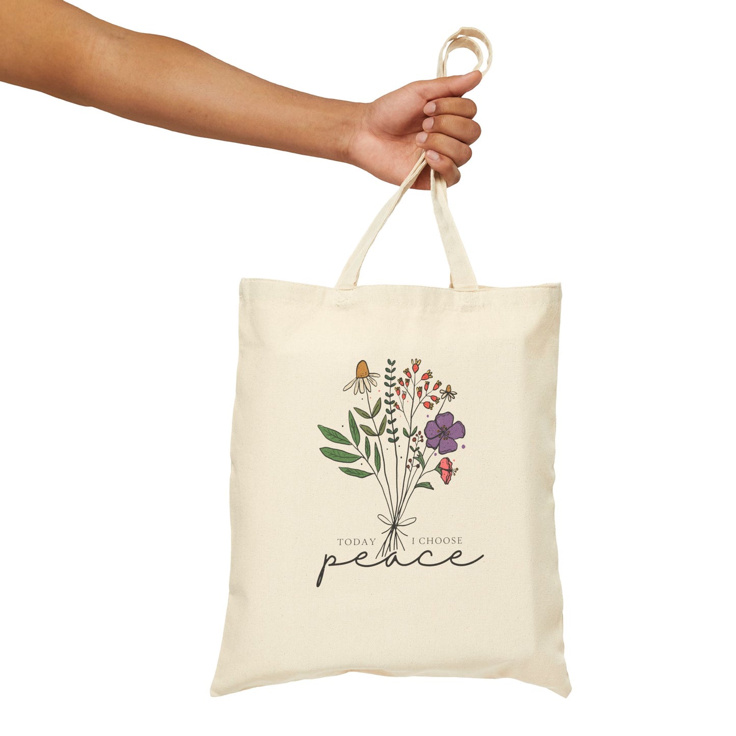 Peace Floral Tote Bag – Cotton Canvas Grocery & Market Bag with Wildflower Illustration