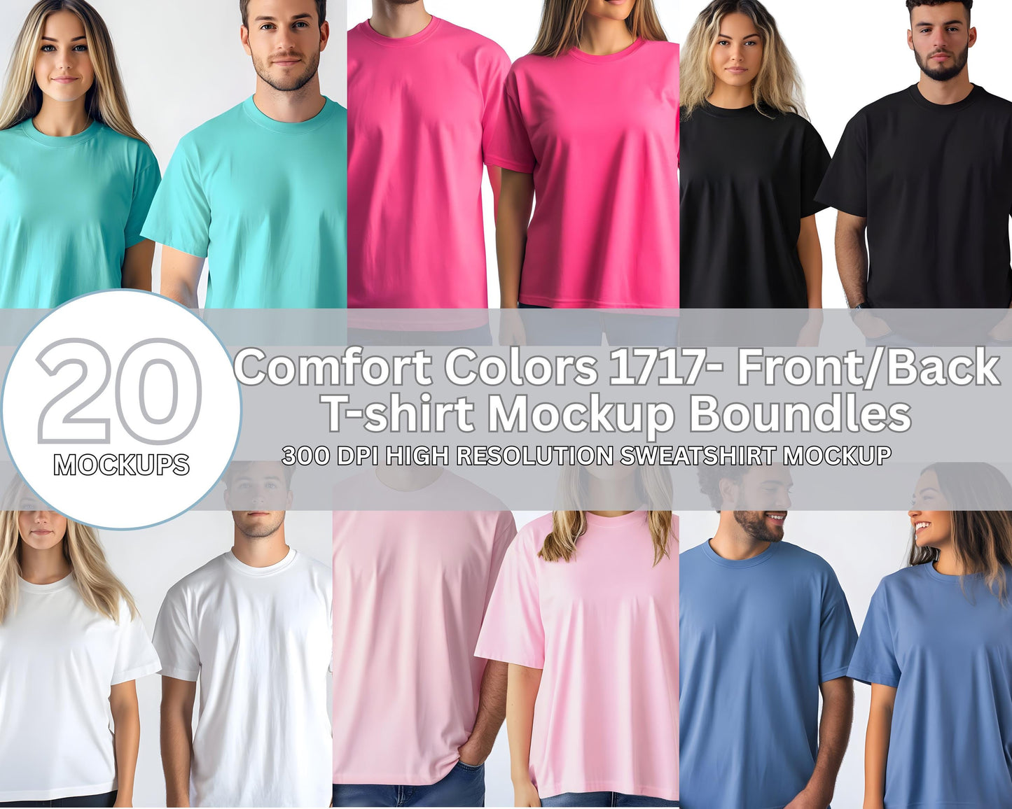 Comfort Colors C1717 Couple T-Shirt Mockup Bundle (Digital Download)
