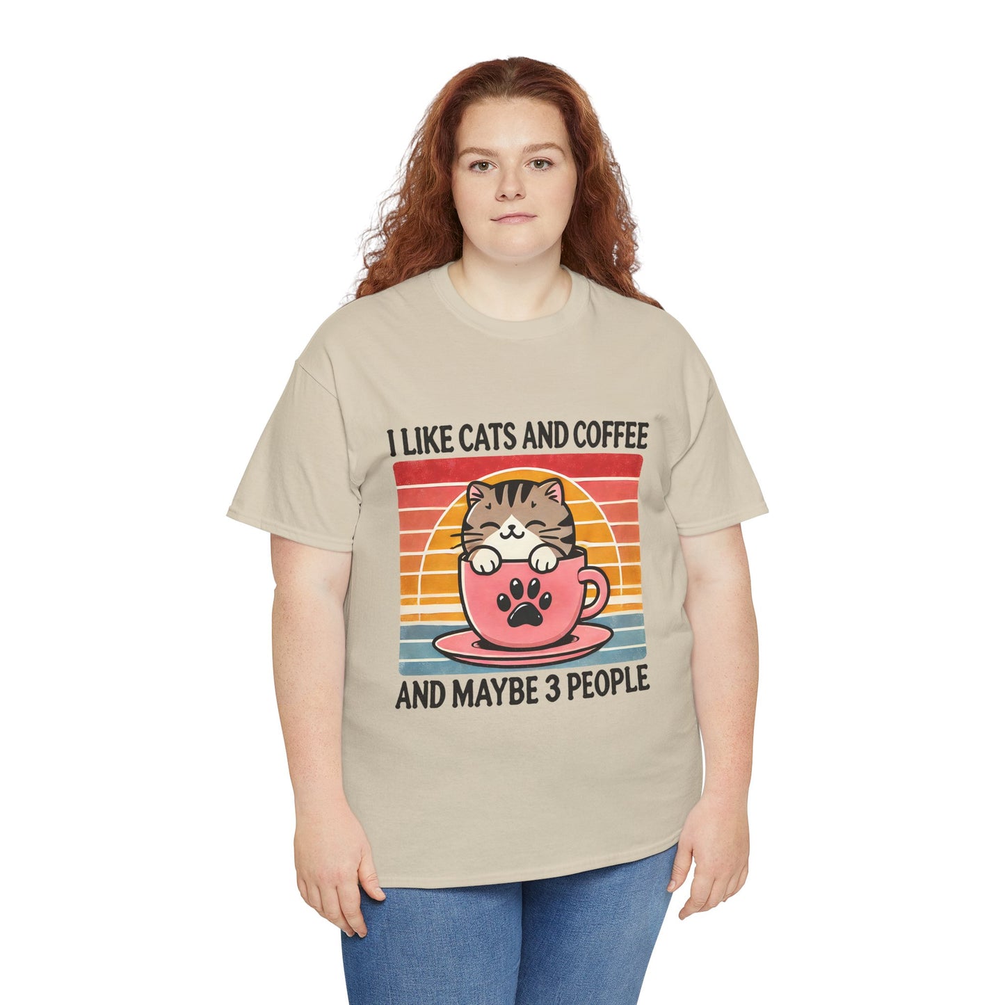 Cat & Coffee T-Shirt — "I Like Cats and Coffee and Maybe 3 People" Cute Vintage Tee
