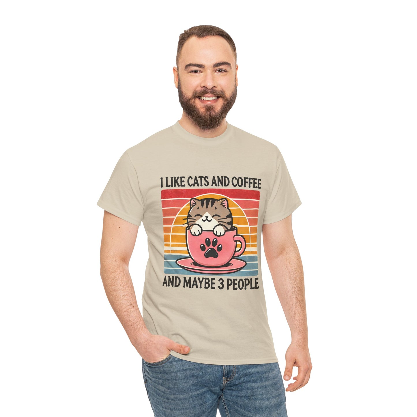 Cat & Coffee T-Shirt — "I Like Cats and Coffee and Maybe 3 People" Cute Vintage Tee