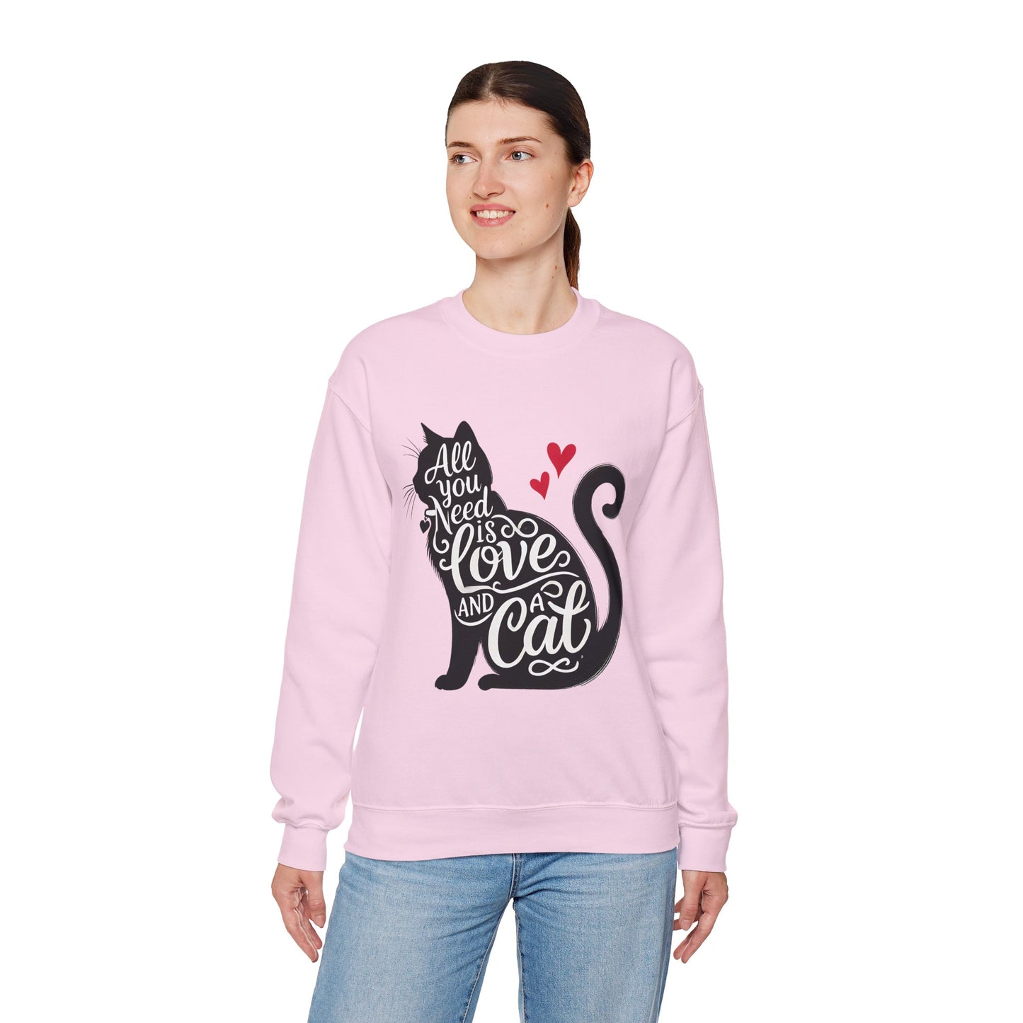 All You Need Is Love and a Cat sweatshirt - Cat Lover Crewneck Sweatshirt