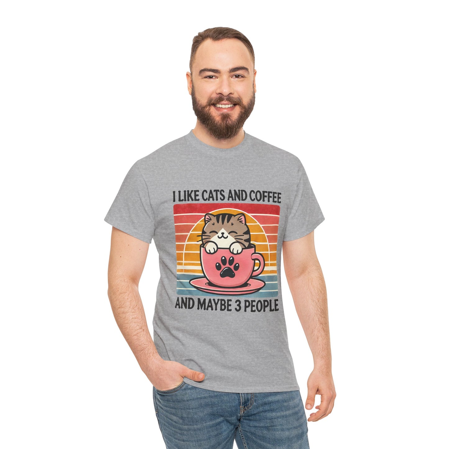 Cat & Coffee T-Shirt — "I Like Cats and Coffee and Maybe 3 People" Cute Vintage Tee