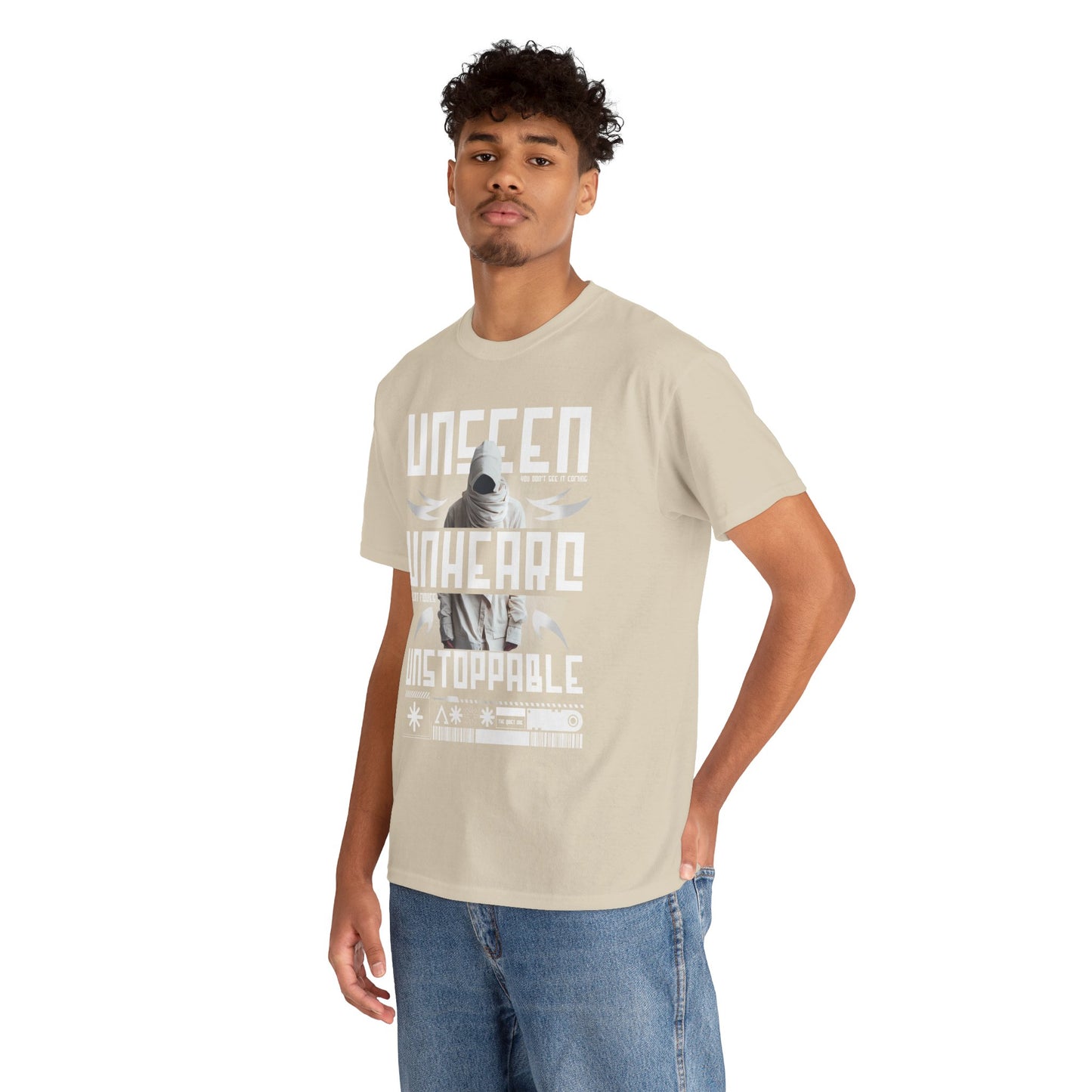 T-Shirt — "Unseen, Unheard, Unstoppable" Graphic Tee (Bold Futuristic Design)