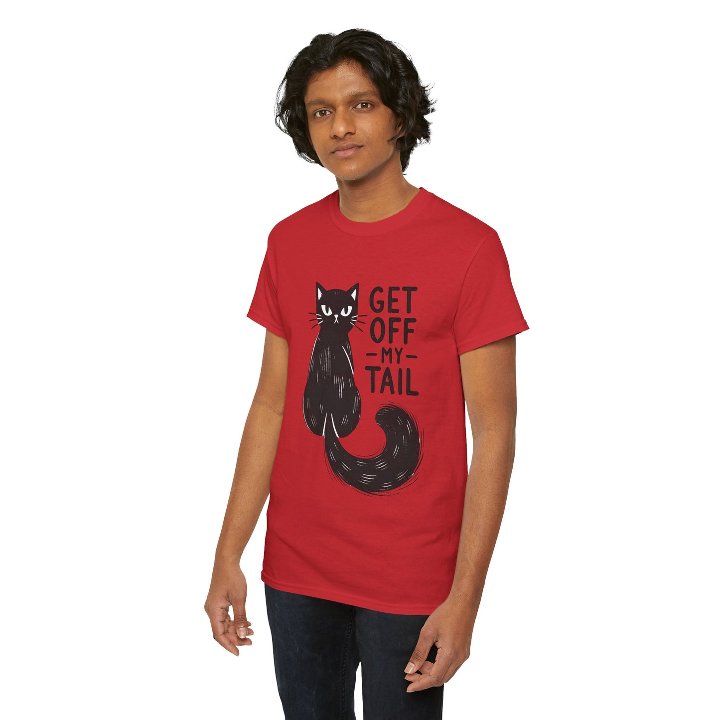 Cat T-Shirt — "Get Off My Tail" Funny Black Cat Tee