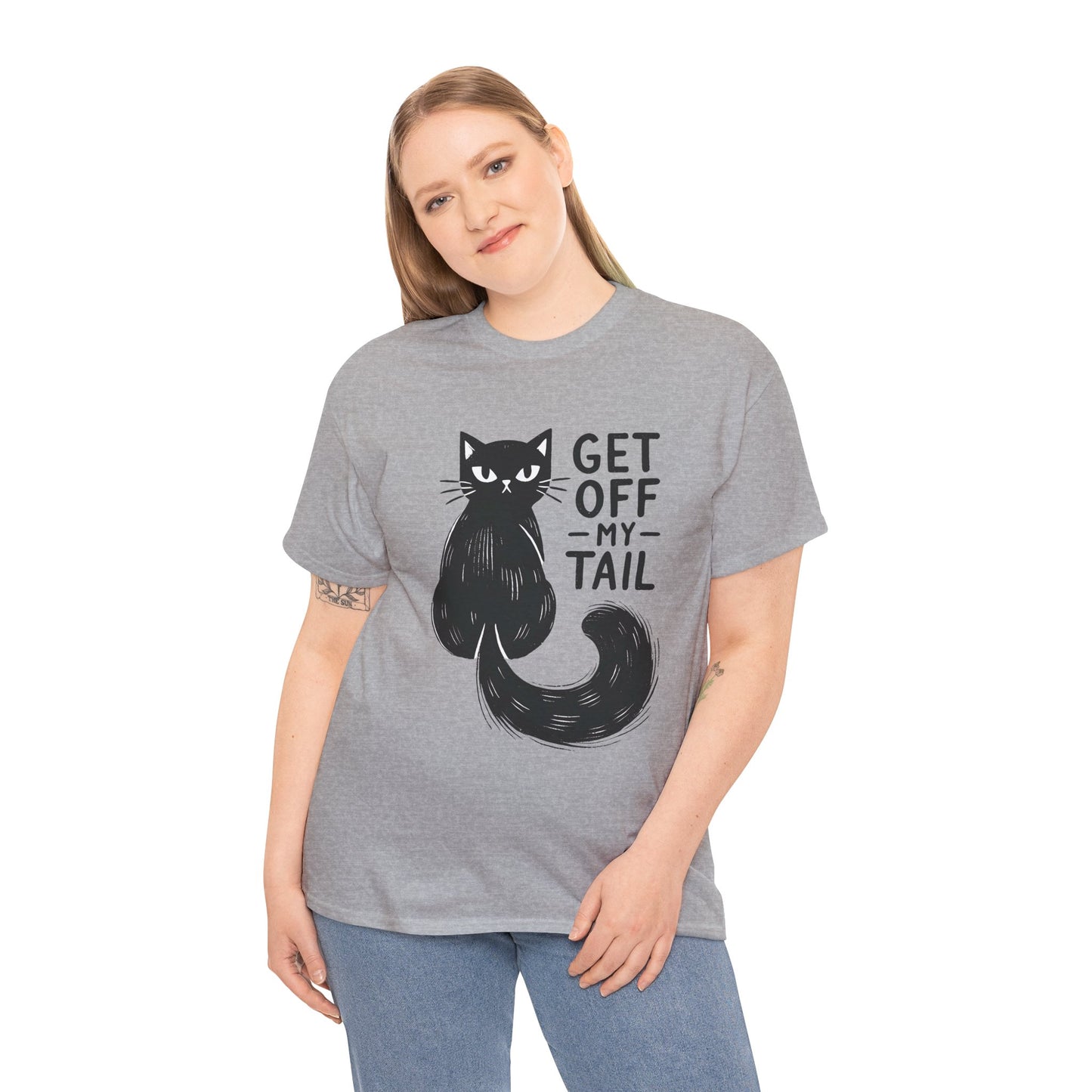 Cat T-Shirt — "Get Off My Tail" Funny Black Cat Tee