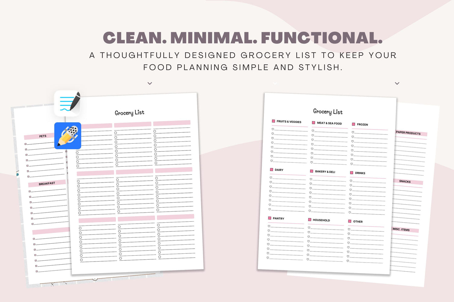 Printable Grocery List Bundle, Weekly Meal Planner (Digital Download PDF)