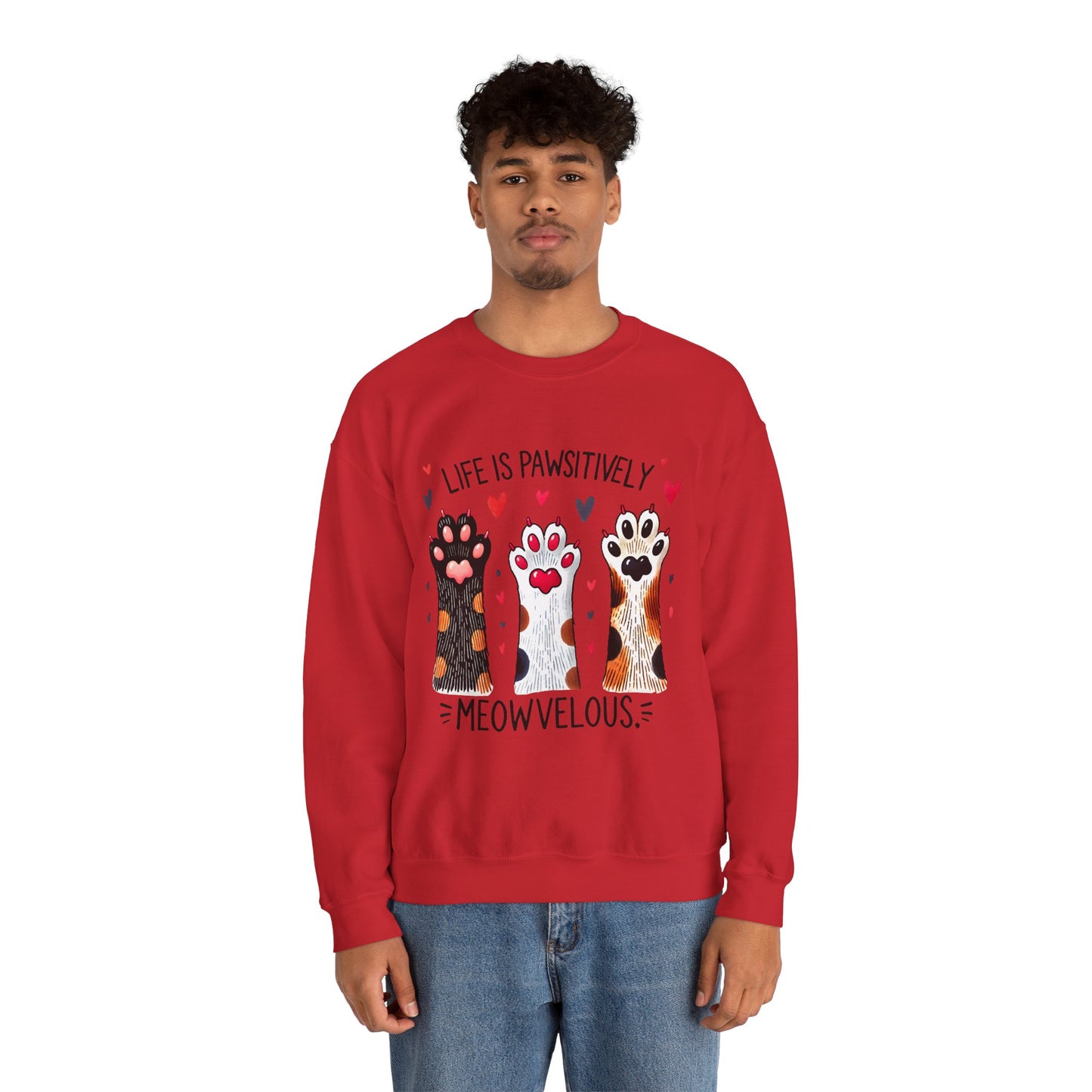 Cat Paw Sweatshirt – "Life Is Pawsitively Meowvelous" Cute Cat Lover Crewneck