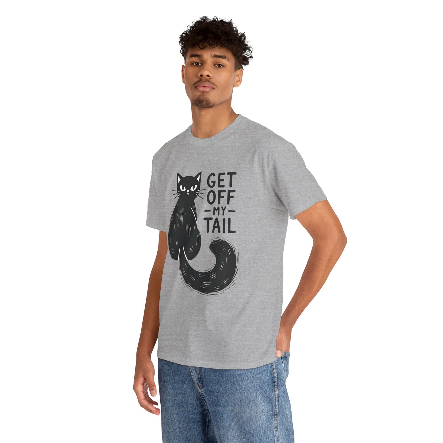Cat T-Shirt — "Get Off My Tail" Funny Black Cat Tee