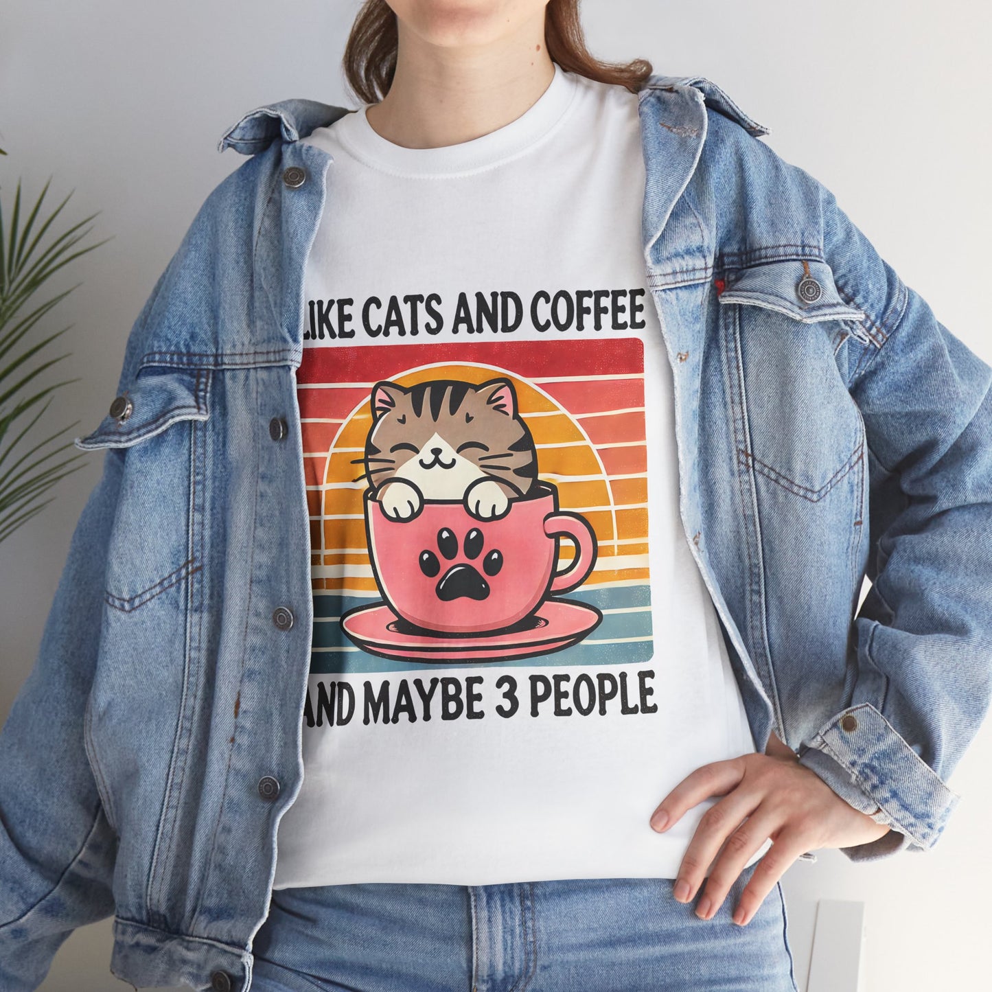 Cat & Coffee T-Shirt — "I Like Cats and Coffee and Maybe 3 People" Cute Vintage Tee