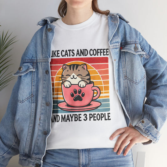 Cat & Coffee T-Shirt — "I Like Cats and Coffee and Maybe 3 People" Cute Vintage Tee