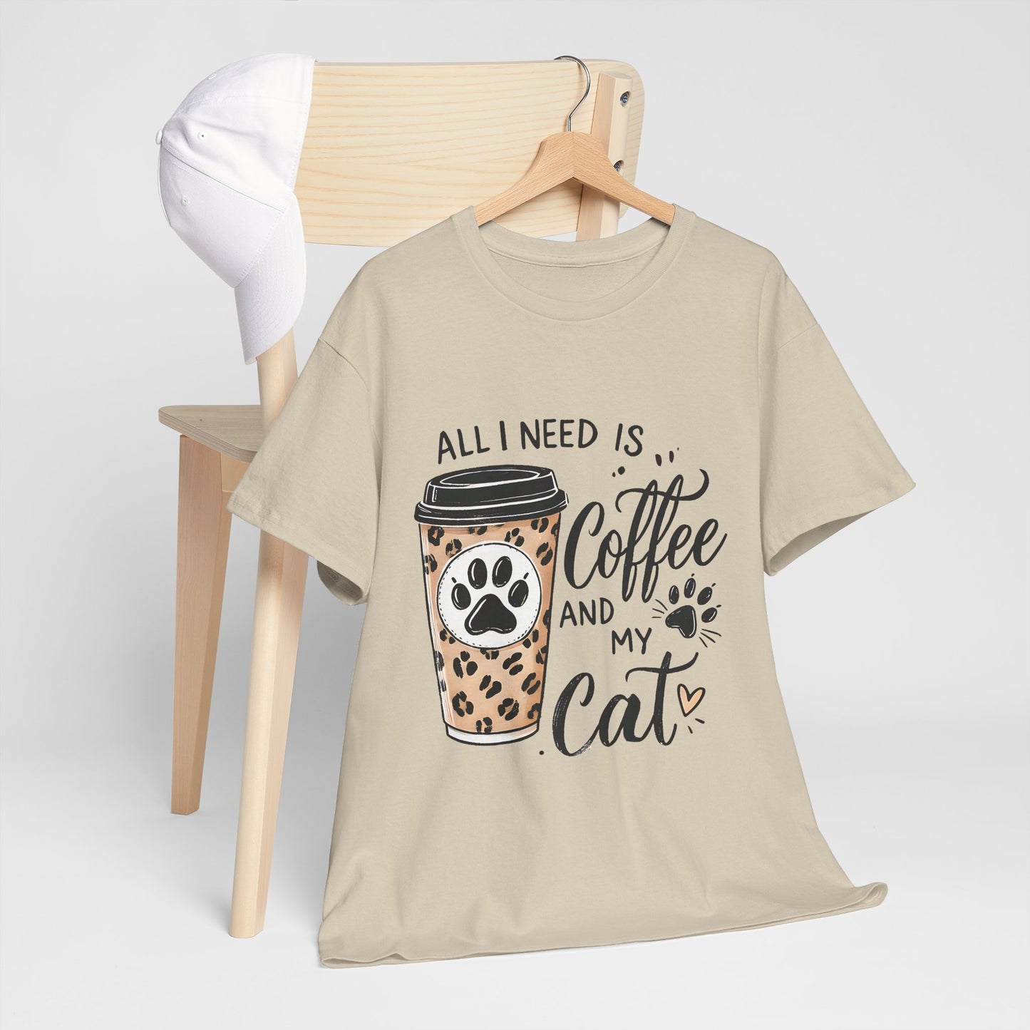 Coffee and My Cat T-Shirt — Leopard Coffee Cup Cat Paw Tee