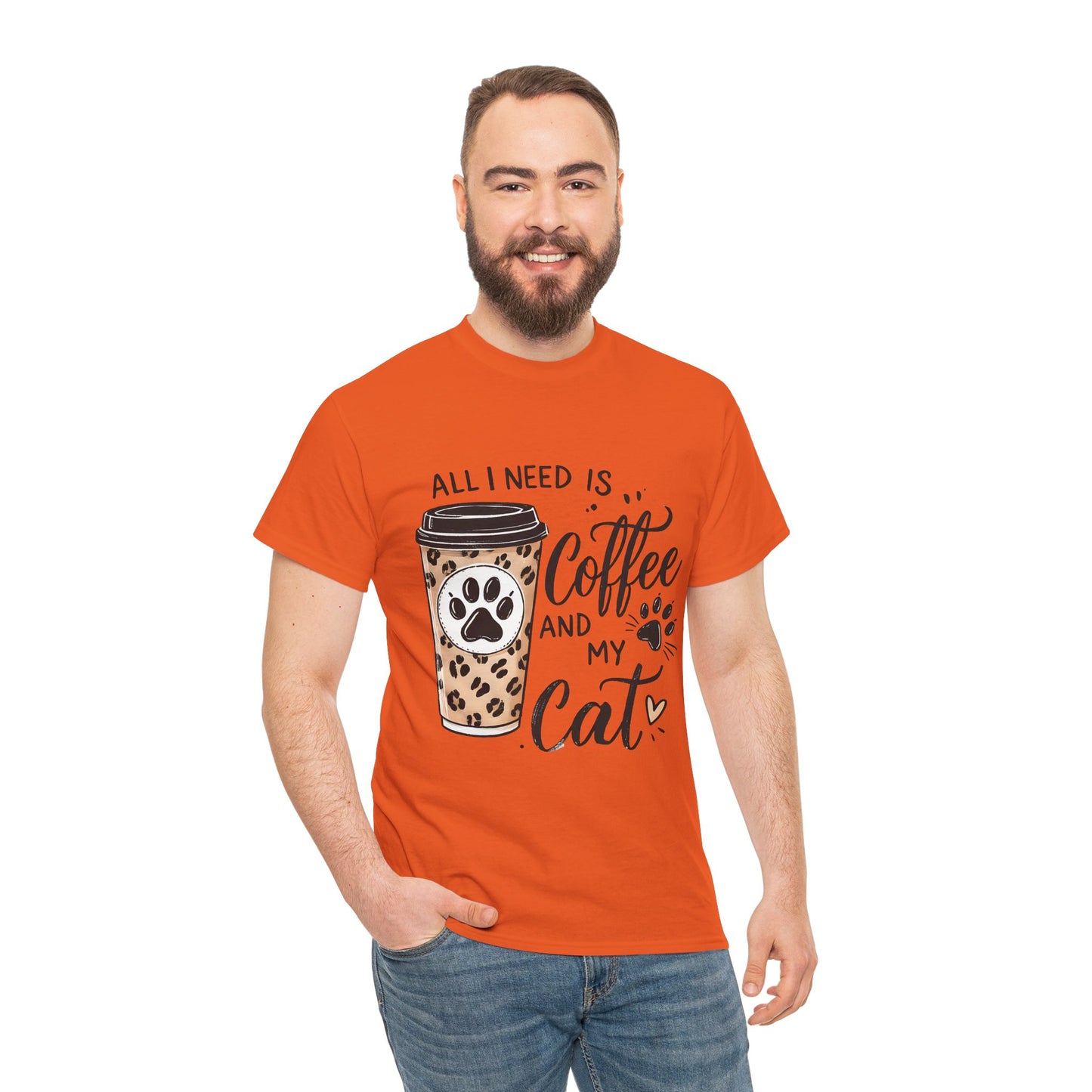 Coffee and My Cat T-Shirt — Leopard Coffee Cup Cat Paw Tee