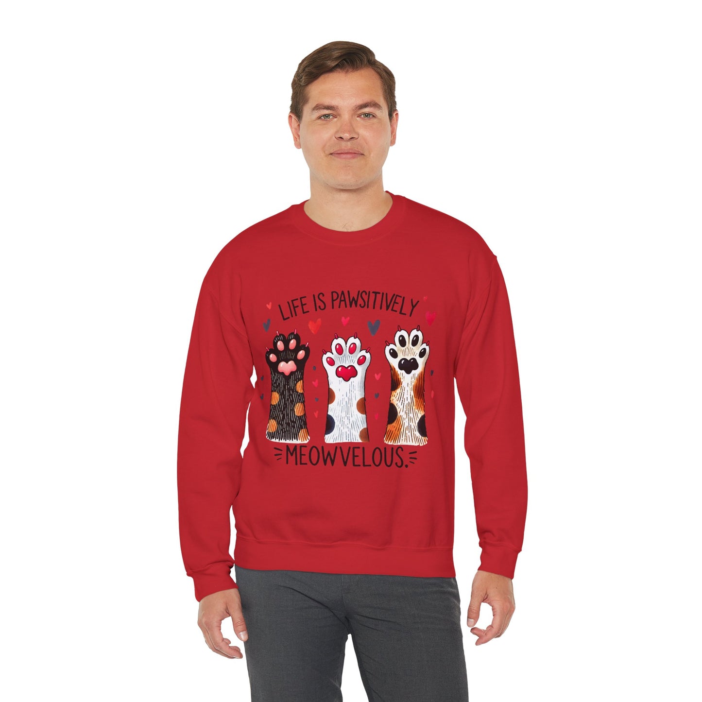Cat Paw Sweatshirt – "Life Is Pawsitively Meowvelous" Cute Cat Lover Crewneck