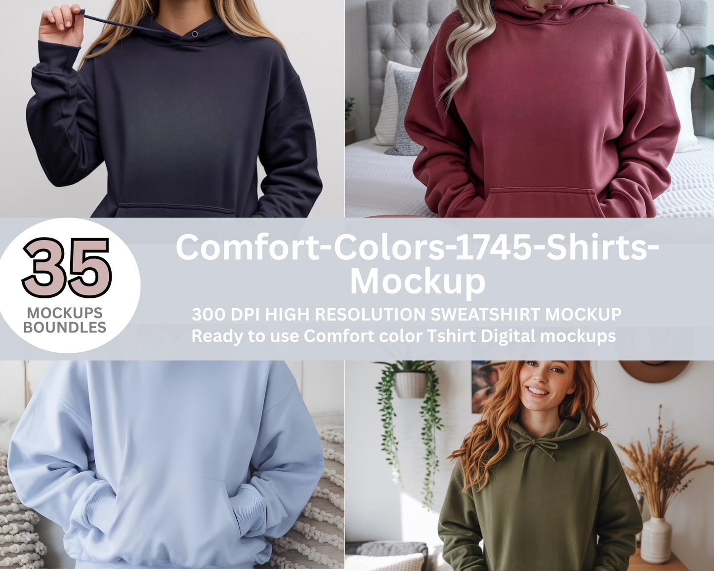 Gildan 18500 Hoodie Mockup Bundle, Boho Neutral, Real Model (JPEG & PSD)
