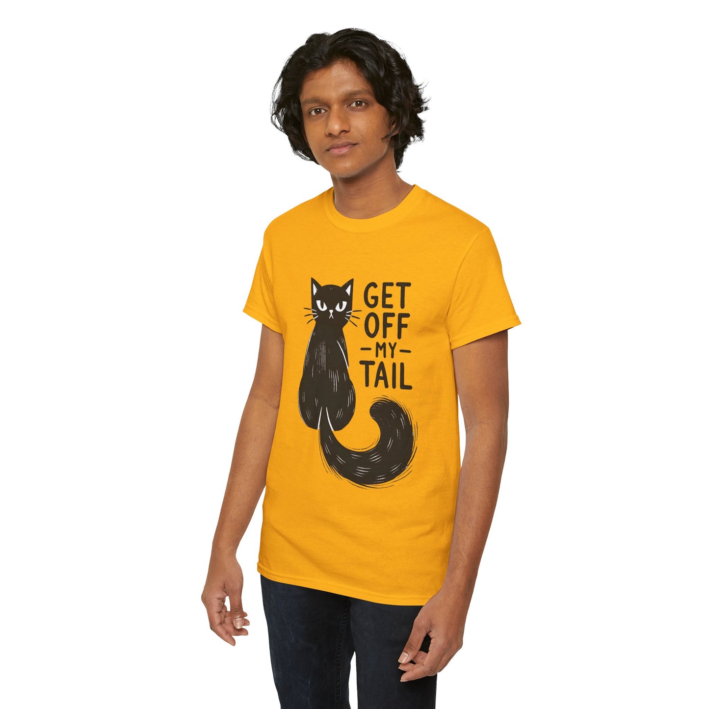 Cat T-Shirt — "Get Off My Tail" Funny Black Cat Tee