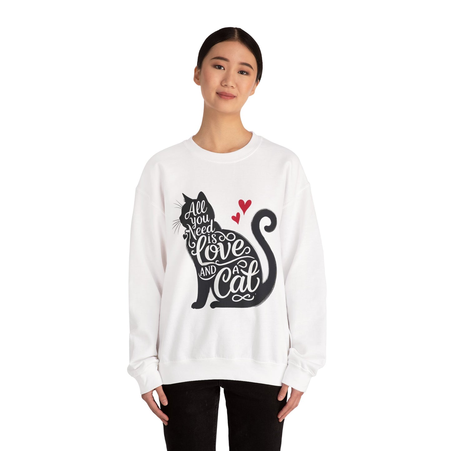 All You Need Is Love and a Cat sweatshirt - Cat Lover Crewneck Sweatshirt