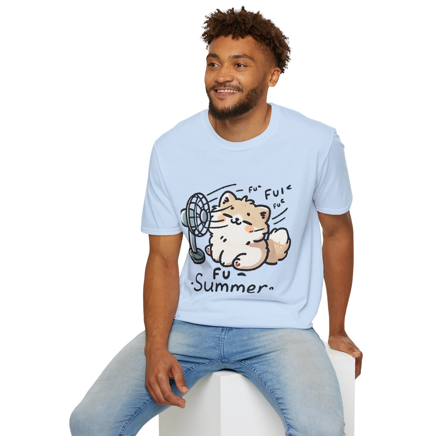 Funny Summer Shirt - Cute Fluffy Dog Cooling Off Tee (Fu Summer)