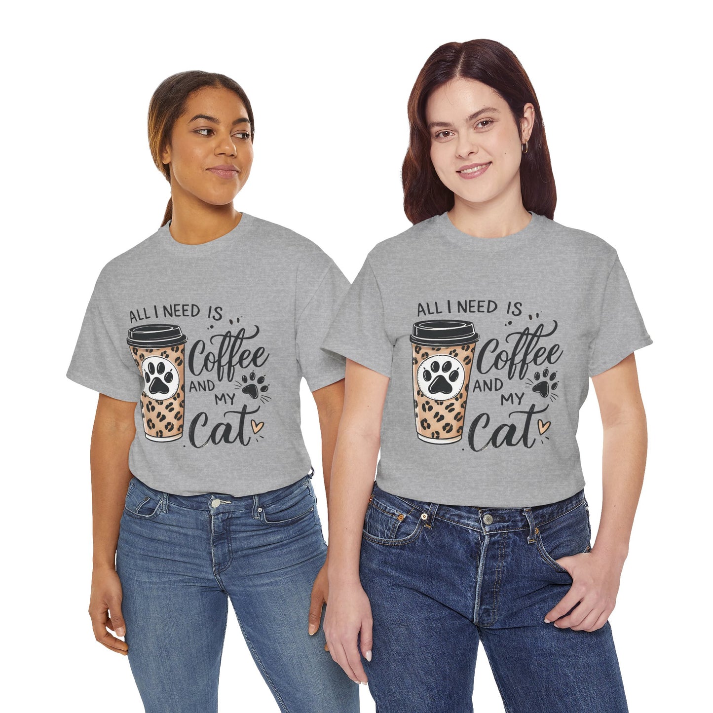 Coffee and My Cat T-Shirt — Leopard Coffee Cup Cat Paw Tee