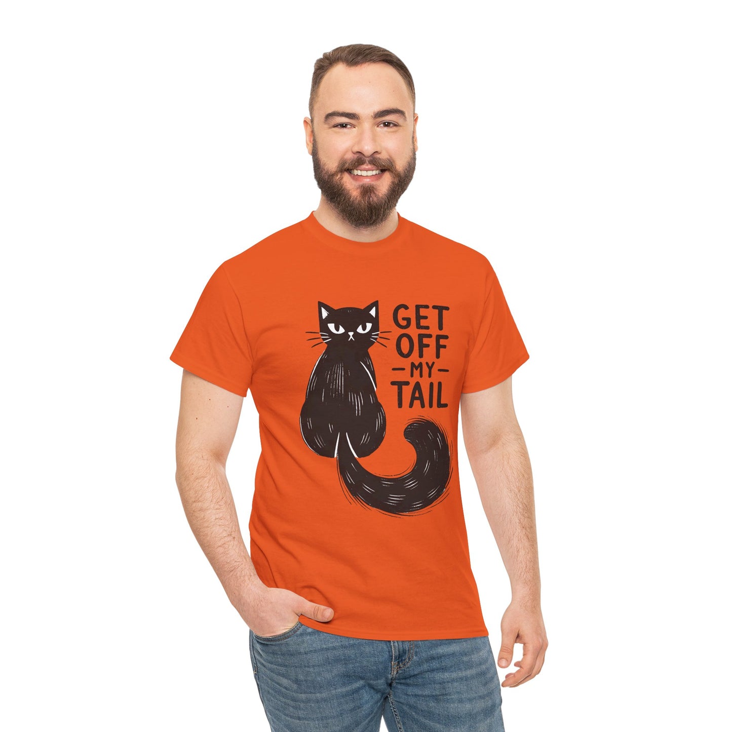 Cat T-Shirt — "Get Off My Tail" Funny Black Cat Tee
