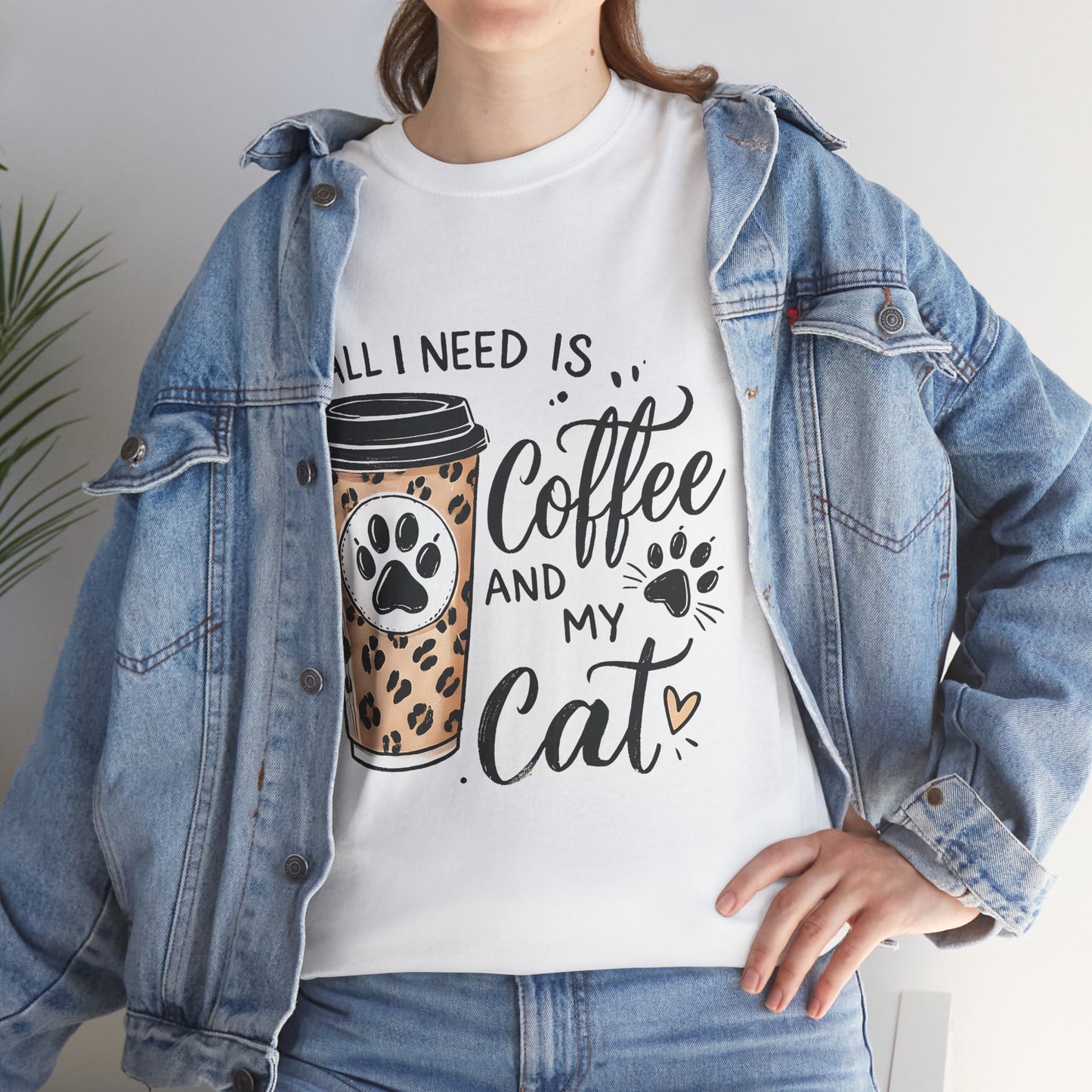 Coffee and My Cat T-Shirt — Leopard Coffee Cup Cat Paw Tee