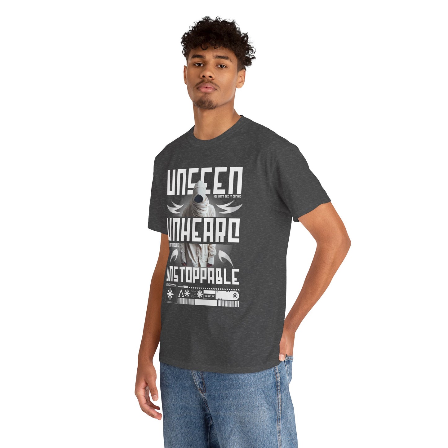 T-Shirt — "Unseen, Unheard, Unstoppable" Graphic Tee (Bold Futuristic Design)
