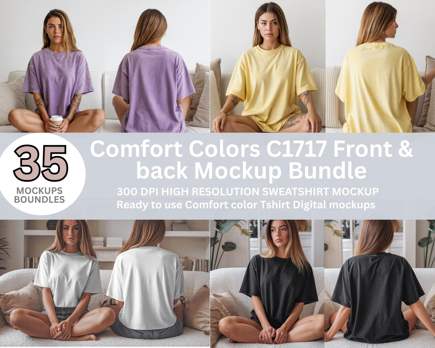 Comfort Colors C1717 T-Shirt Mockup Bundle, Front & Back (Digital Download)