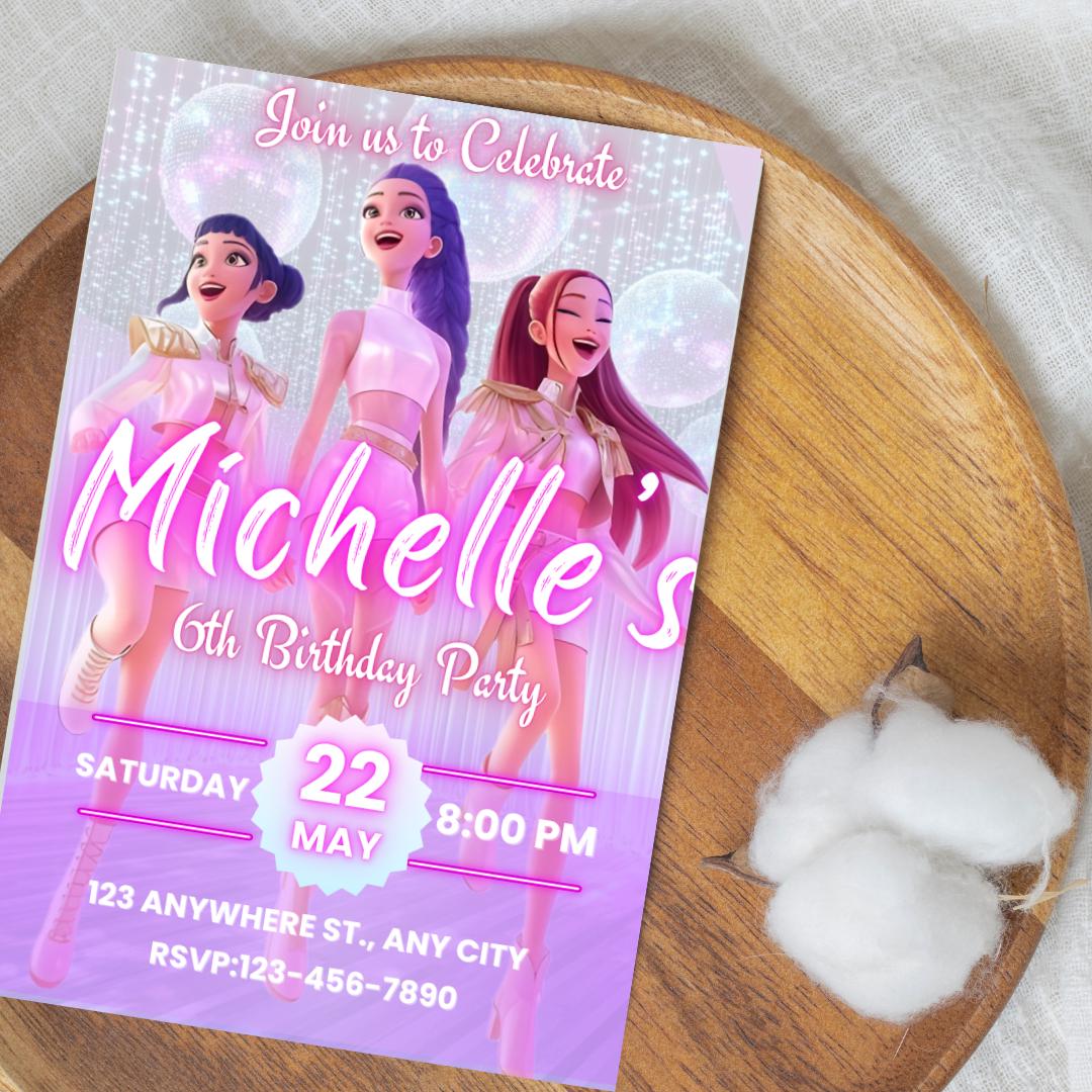 Invito di compleanno Kpop per bambini: Anime Monsters, modello Canva modificabile (download digitale)