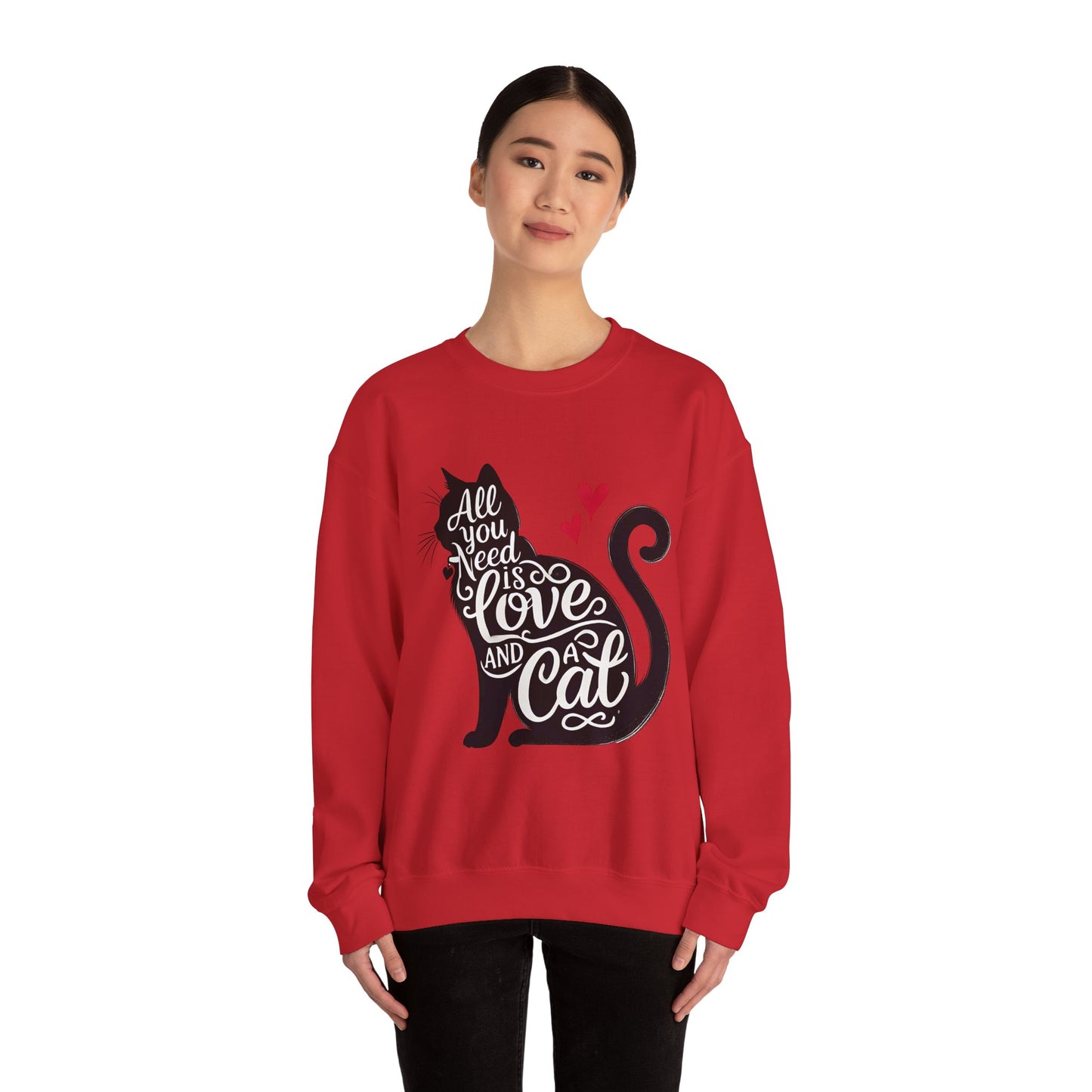 All You Need Is Love and a Cat sweatshirt - Cat Lover Crewneck Sweatshirt