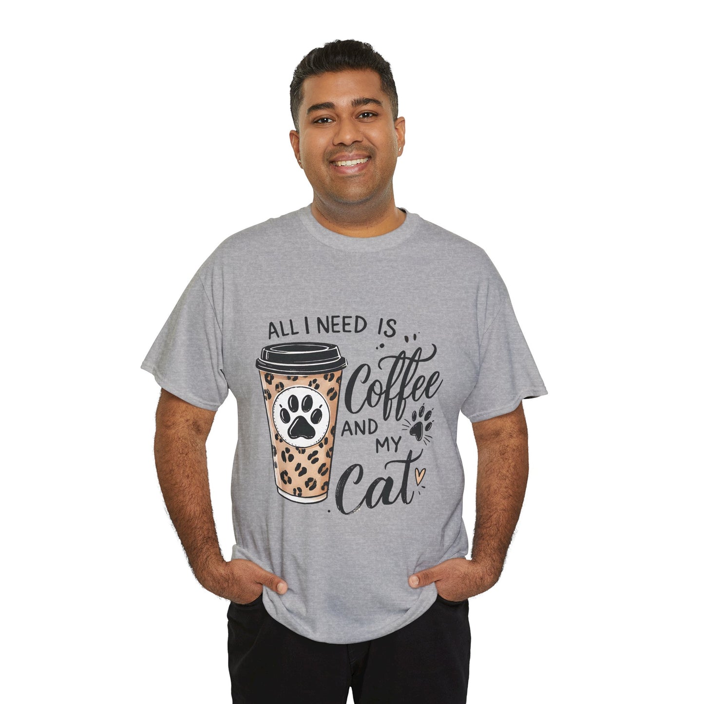Coffee and My Cat T-Shirt — Leopard Coffee Cup Cat Paw Tee