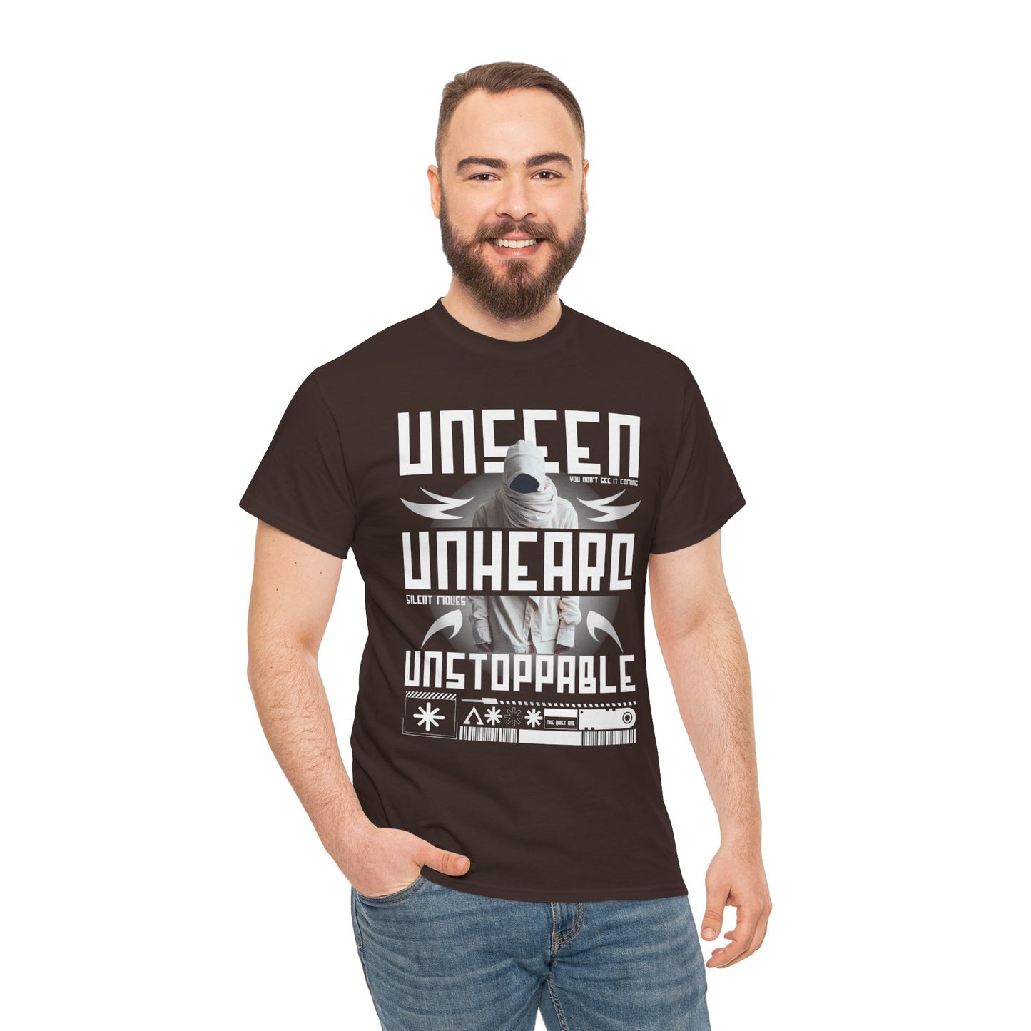T-Shirt — "Unseen, Unheard, Unstoppable" Graphic Tee (Bold Futuristic Design)