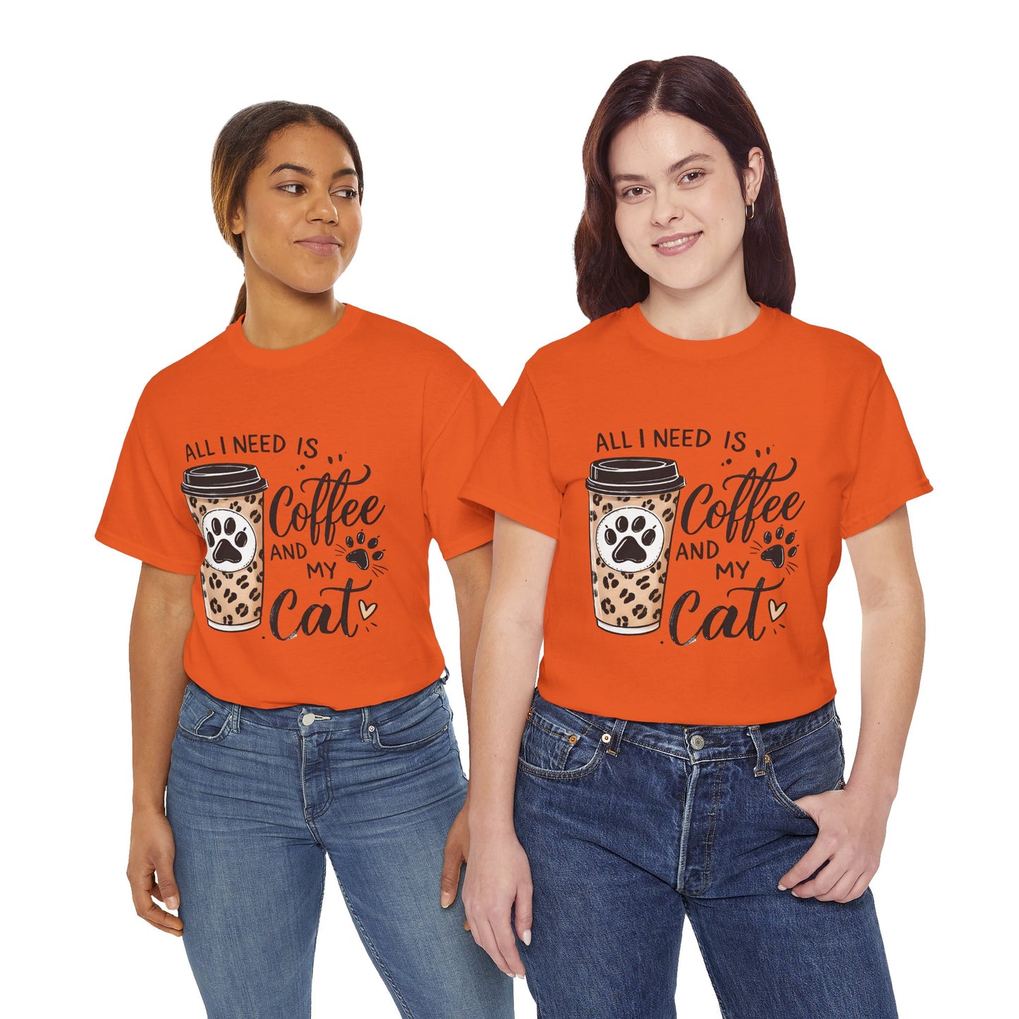 Coffee and My Cat T-Shirt — Leopard Coffee Cup Cat Paw Tee