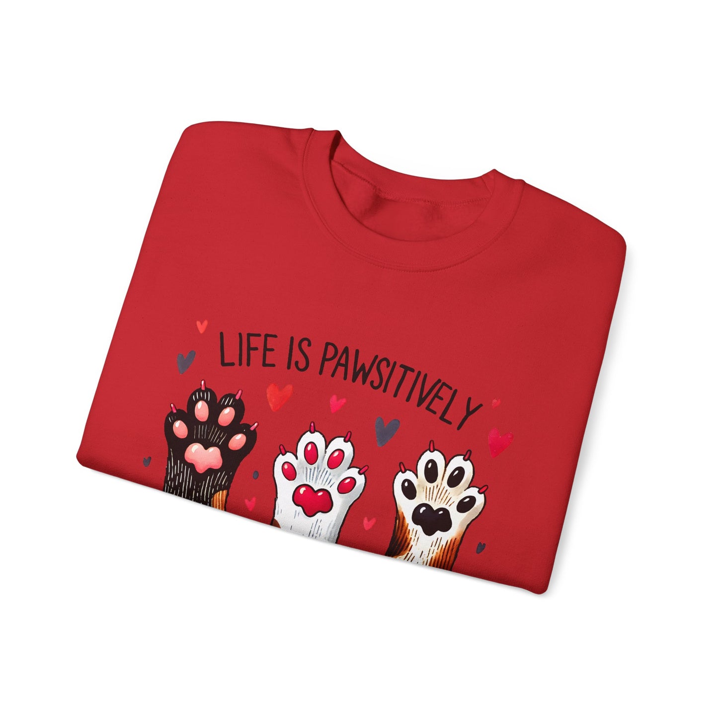 Cat Paw Sweatshirt – "Life Is Pawsitively Meowvelous" Cute Cat Lover Crewneck