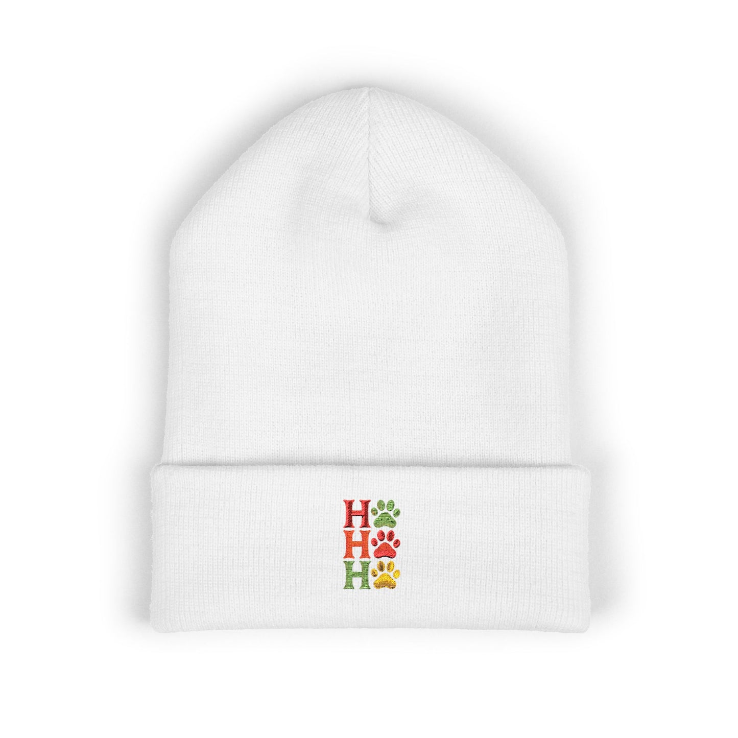 Ho Ho Ho Embroidered Cuffed Beanie — Festive Christmas Knit Hat