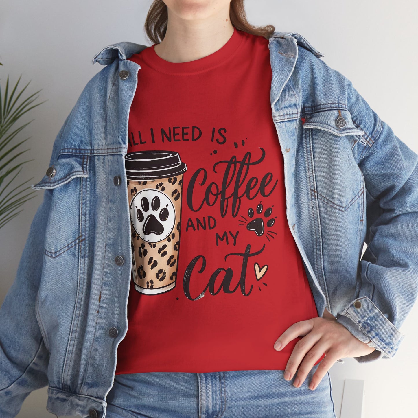 Coffee and My Cat T-Shirt — Leopard Coffee Cup Cat Paw Tee