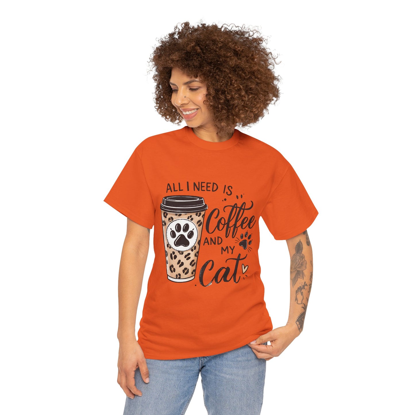 Coffee and My Cat T-Shirt — Leopard Coffee Cup Cat Paw Tee