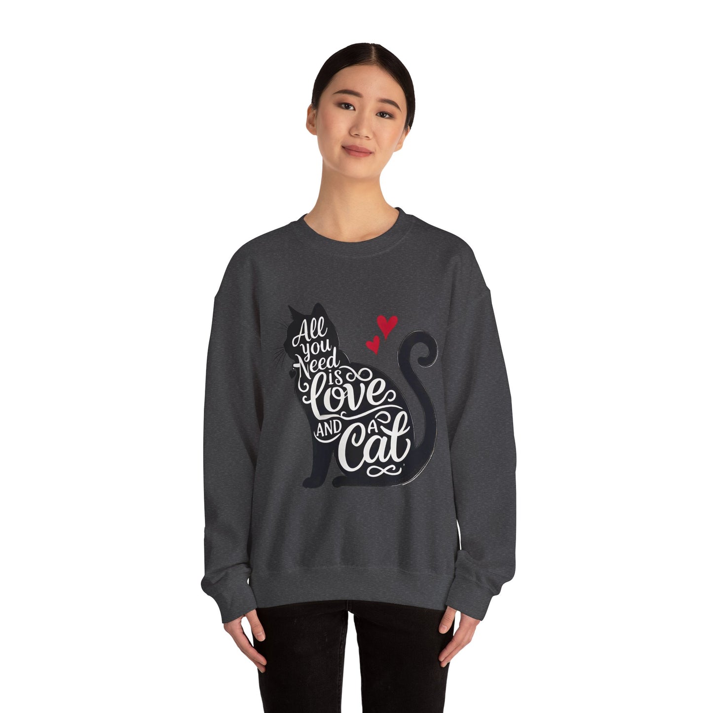 All You Need Is Love and a Cat sweatshirt - Cat Lover Crewneck Sweatshirt