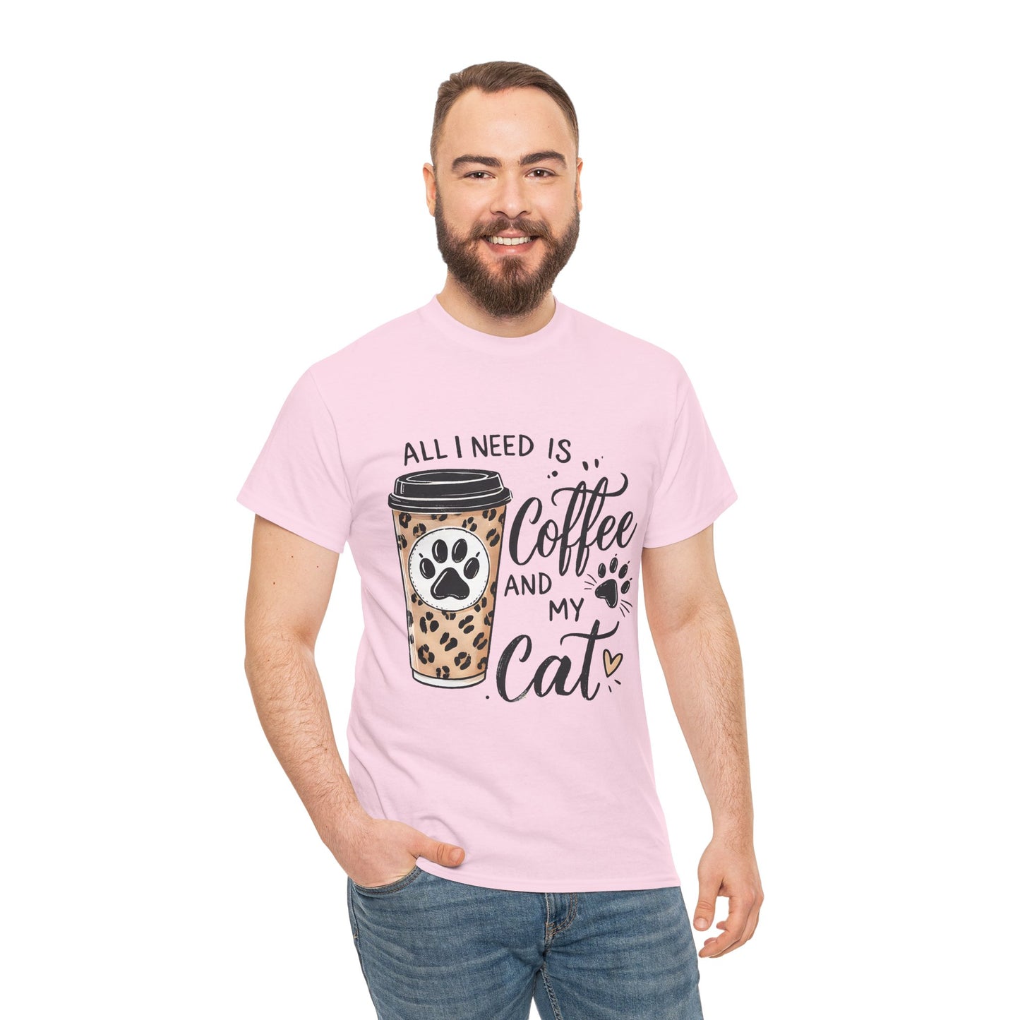 Coffee and My Cat T-Shirt — Leopard Coffee Cup Cat Paw Tee