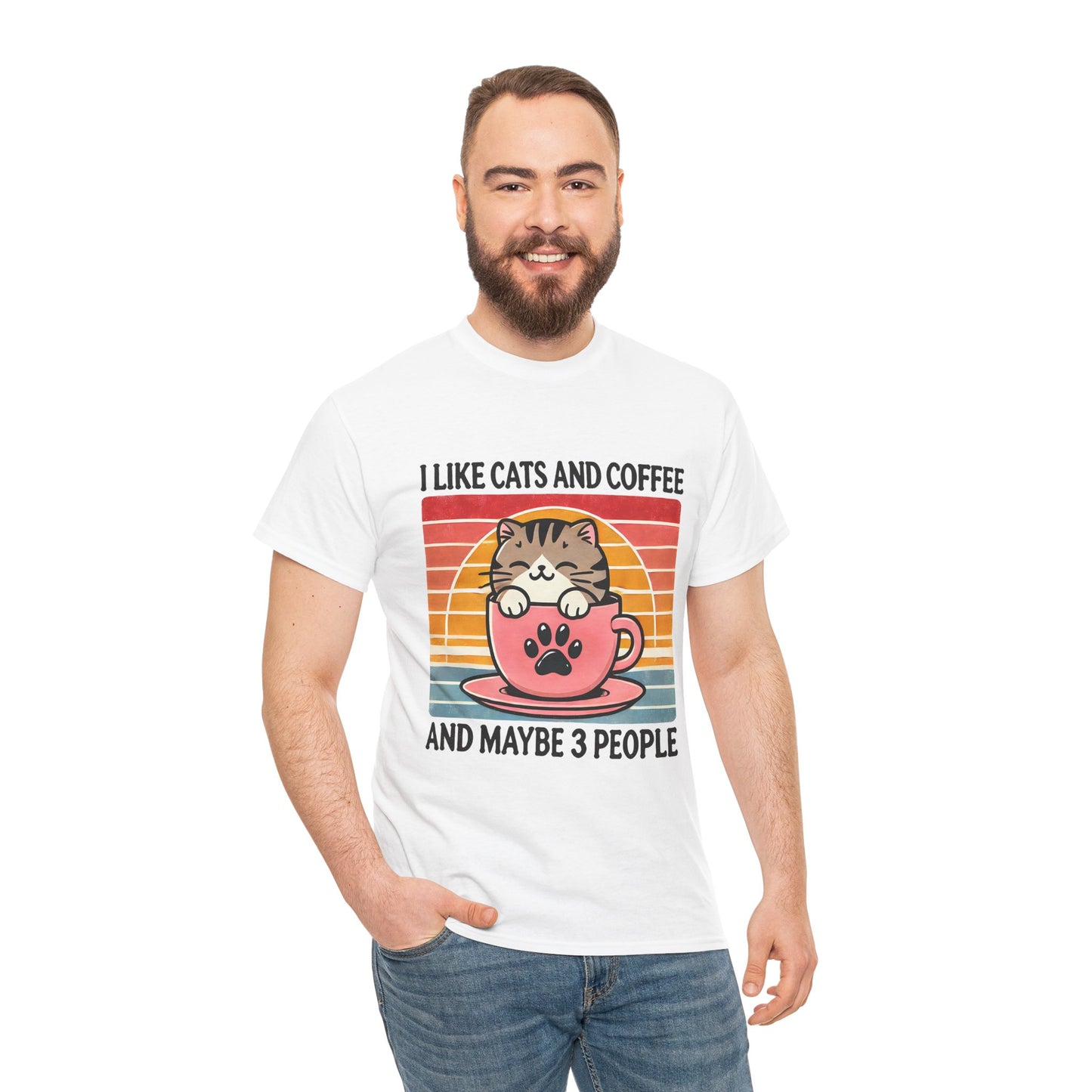 Cat & Coffee T-Shirt — "I Like Cats and Coffee and Maybe 3 People" Cute Vintage Tee