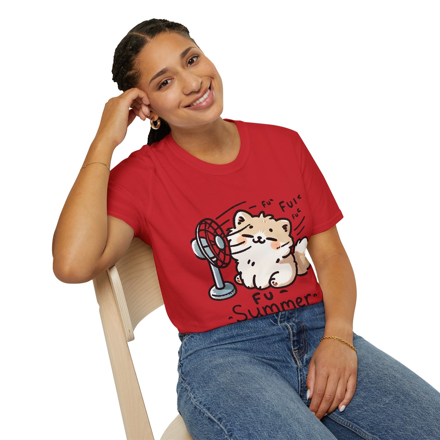 Funny Summer Shirt - Cute Fluffy Dog Cooling Off Tee (Fu Summer)