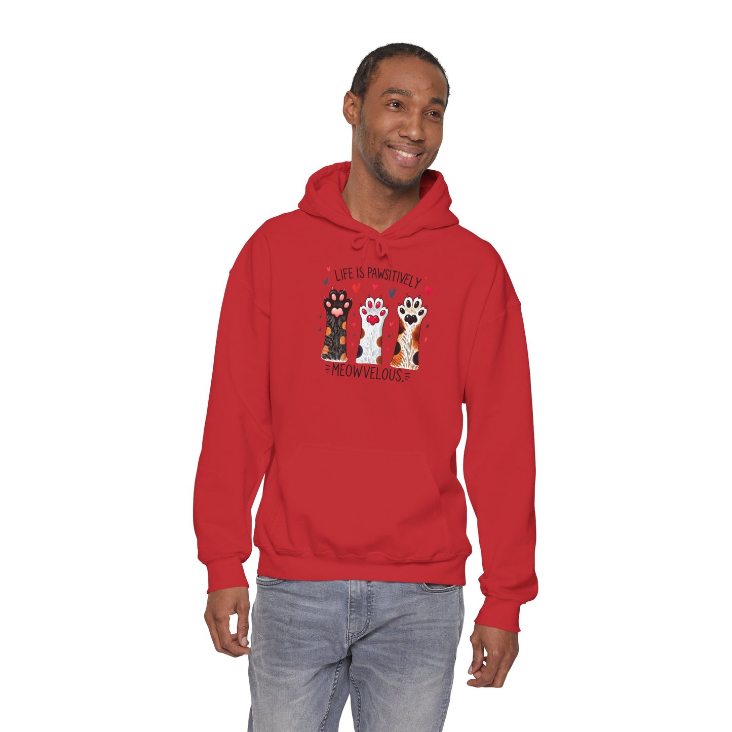 Cat Lover Hoodie — "Life is Pawsitively Meowvelous" Cute Cat Graphic Pullover