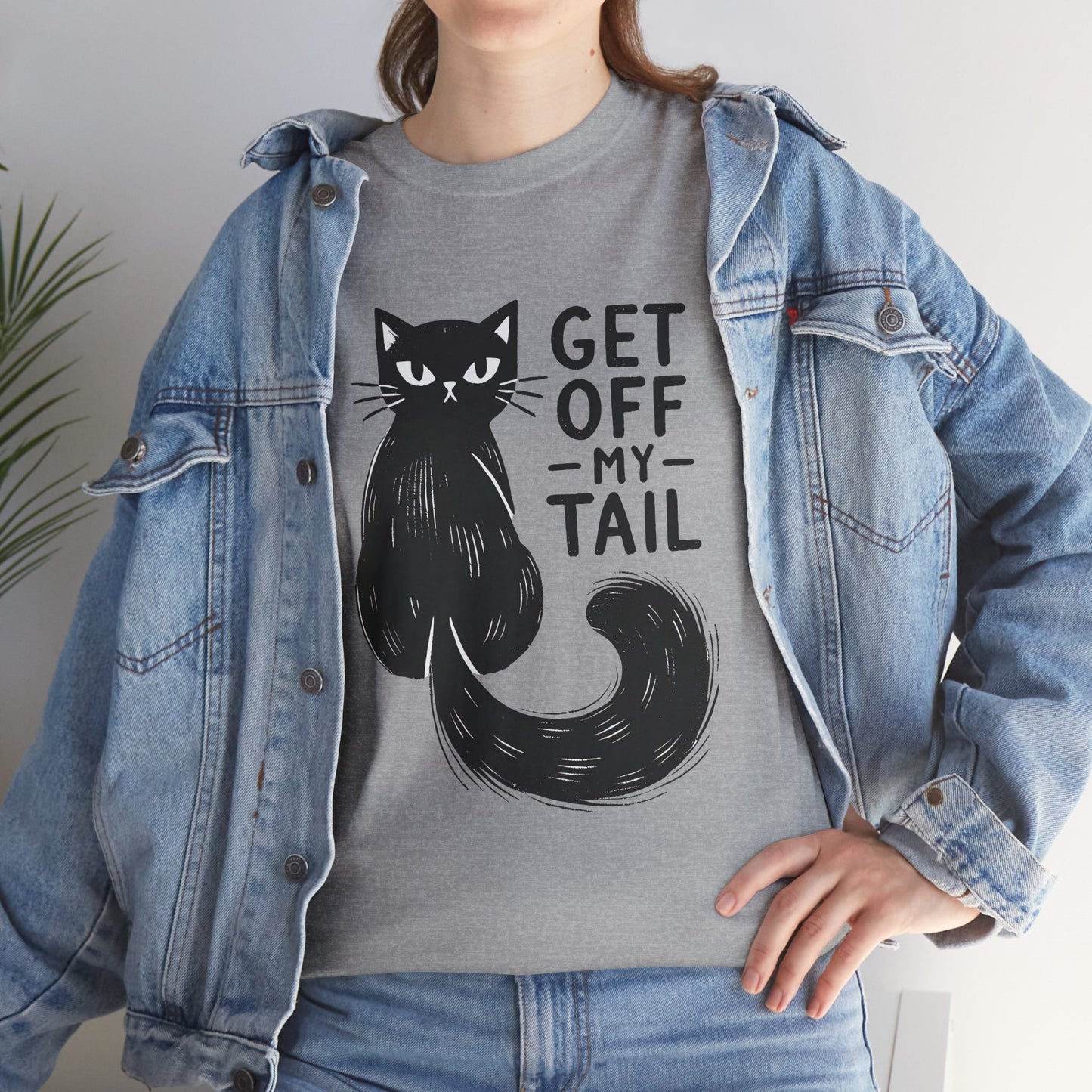 Cat T-Shirt — "Get Off My Tail" Funny Black Cat Tee